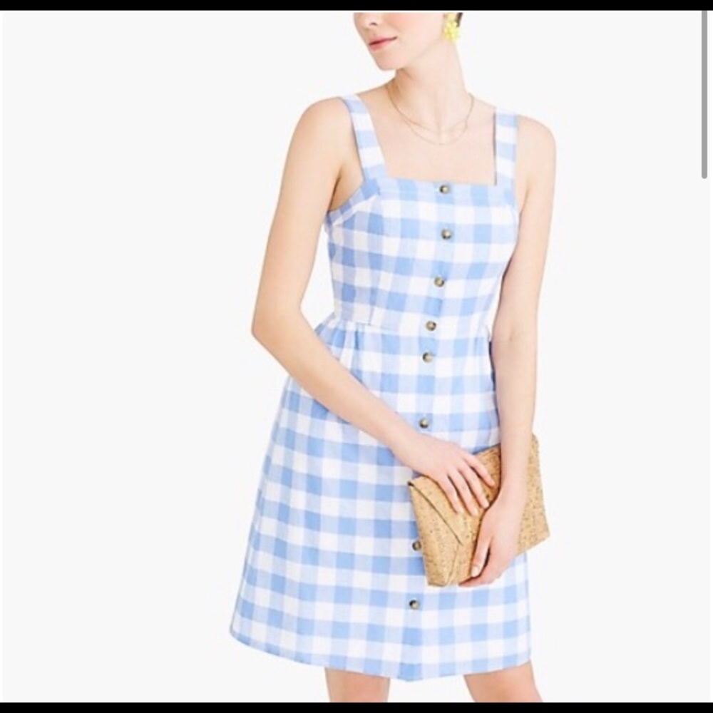 J. Crew gingham 8 dress blue white summer button